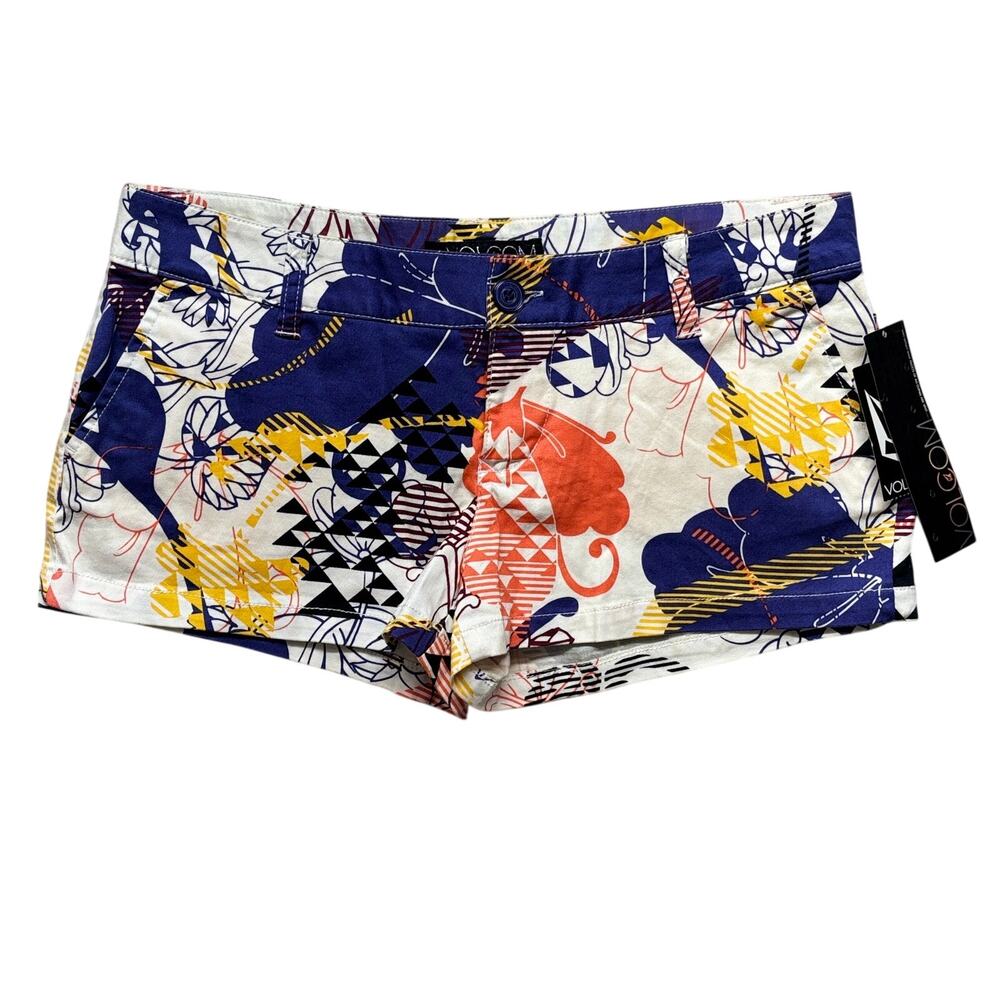 Volcom Banzai Shorts Womens 3 Pur Colorful 2" Geometric Stretch Surf Y2K NWT